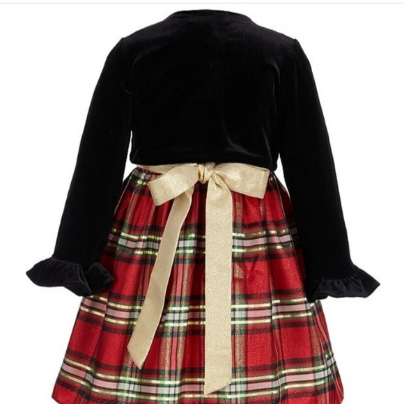 Little Girls 2T-16.5 Long-Sleeve Lurex Plaid Dress & Velvet Cardigan - Picture 2 of 6